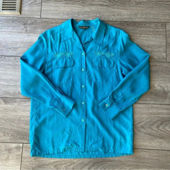 Tommy Bahama Embroidered Chest Pockets Pure  Silk Button Down Shirt - Picture 4 of 13